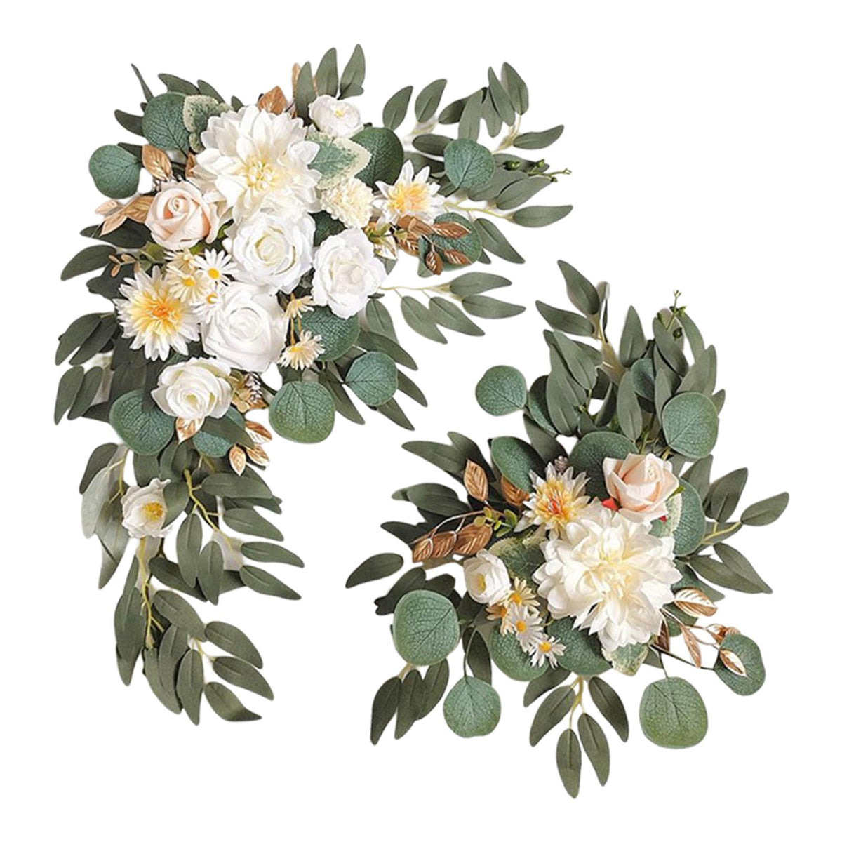 Maxbell 2 Pieces Artificial Wreath Home Decor Front Door Ornament Flower Swag Window Style A