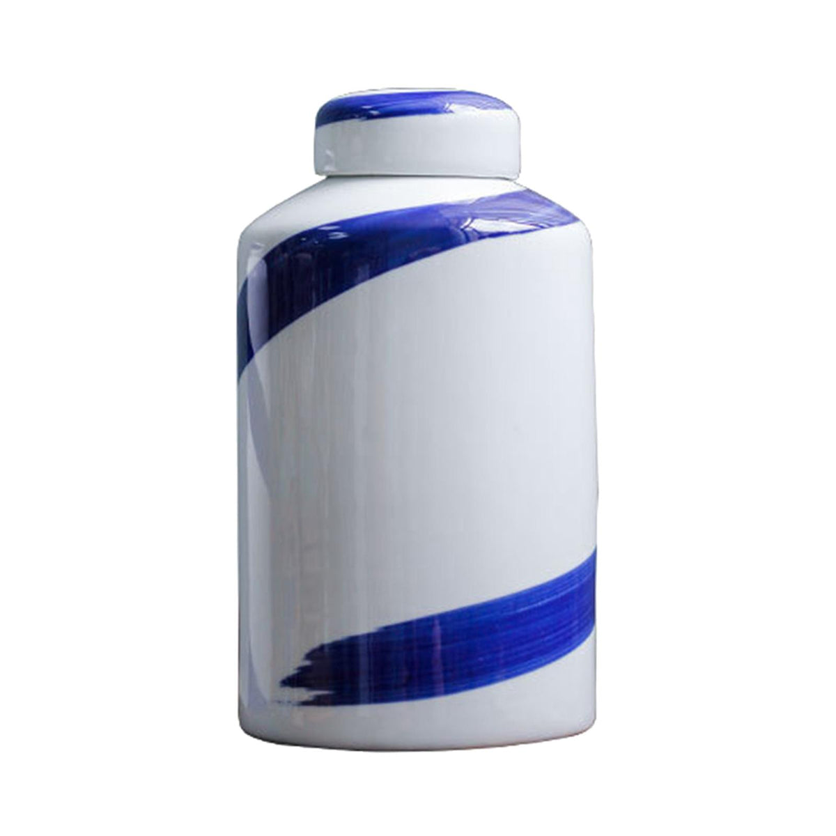 Maxbell Blue and White Ceramic Vase with Lid Jar Decoration Glazed Hand Painted Size S