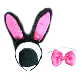 Maxbell 3Pcs Bunny Costume Set Rabbit Ear Headband for Masquerade Party Favors Black and Pink