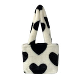 Maxbell Heart Plush Tote Cute Shoulder Bag Furry Purse for Women Ladies Girls White