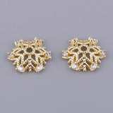 Max 2pcs gold plating rhinestone floral beads cap spacer charms 10x4mm snowflake