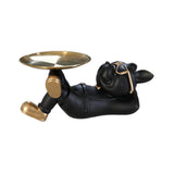 Maxbell French Bulldog Statue with Tray Desktop for Dining Room Restaurant Bookshelf Black