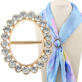 Maxbell Fashion Crystal Rhinestone Oval Scarf Holder Clip Buckle Women Jewelry Gold