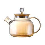 Maxbell Glass Tea Pot Kettle Wooden Lid Milk Jug Coffee Pitcher Airtight with Filter Light Brown 1L