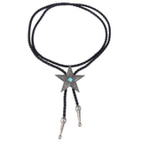 Maxbell Black PU Leather Western Cowboy Rodeo Bolo Tie Bola Necklace Antique Silver