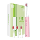 Max USB Rechargeable Electric Toothbrush Adult Kids Tooth Brush Set Pink