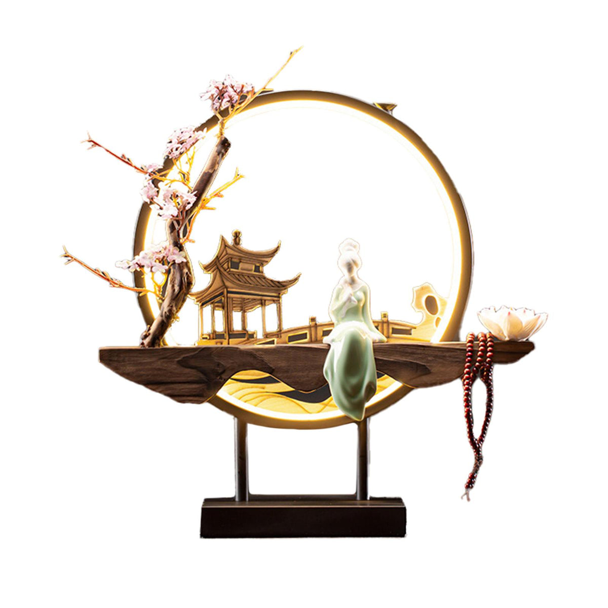 Maxbell LED Lamp Backflow Incenses Burner Teahouse Fountain Decorative Ceramic Style D