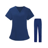 Maxbell Women Nurse Uniform Short Sleeved Top and Pants for Beauty Salon Workwear  XL Blue