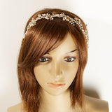 Maxbell Crystal Pearls Vine Headband Tiara Wedding Bride Prom Hair Accessory-Gold