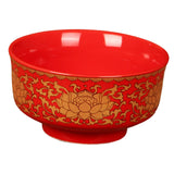Maxbell Porcelain Tribute Bowl Buddha Supplies Family Temple Tabletop Handmade Red with Lotus