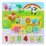 Maxbell Kids Cartoon Gear Animal Wooden Puzzle Toys Math Learning Grab Board Number