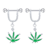 Maxbell 1 Pair Maple Leaf Dangle Straight Barbell Nipple Ring Green Maple Leaf