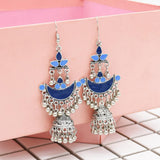 Maxbell 1 Pair Tibetan Bohemian Hoop Earring Ethnic Tribal Dangle Earring Blue