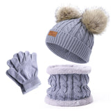 Maxbell 3Pcs Kids Boys Girls Winter Hat Scarf Gloves Neck Warm Face Cover Warm Grey