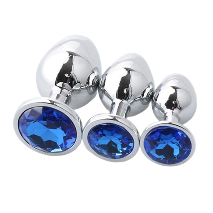 Maxbell Stainless Steel Weights Plug Anal Stopper Jeweled Adult Toys Dark Blue