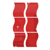Max 6pcs Silver Wave Pattern Art Decal Mirror Style Wall Stickers Kid Room Decor Red-M