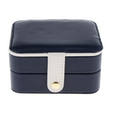 Maxbell Portable Leather Double Layer Travel Earrings Jewelry Box Storage Dark Blue