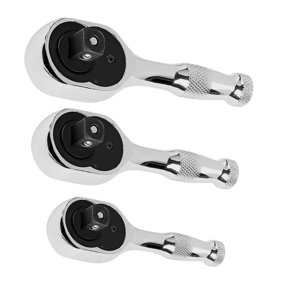 Maxbell 3 Pieces Stubby Drive Ratchet Set Mini Steel Ergonomic Handle Ratchet Wrench Print B