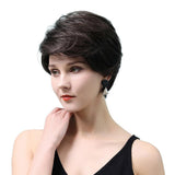 Maxbell Fashion Women Dark Brown Human Hair Wigs Short Natural Straight Full Wig 10"