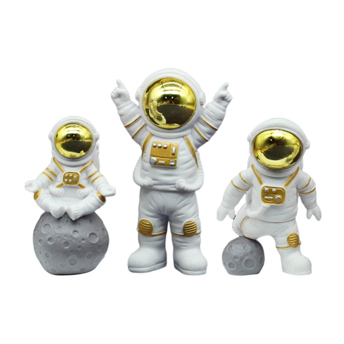 Maxbell 3Pcs Astronaut Statues Spaceman Ornaments for Cake Topper Decoration Crafts Aureate