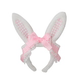 Maxbell Plush Bunny Ears Headband with Bowknot for Halloween Party Adults Pink