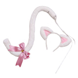 Maxbell Cat Ears and Tail Set Fancy Dress Costume Gift Dressing up Party White Pink