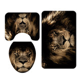 Max 3 Pieces Non-slip Bathroom Bath Mat U-Shape Contour Mat Toilet Lid Cover Lion