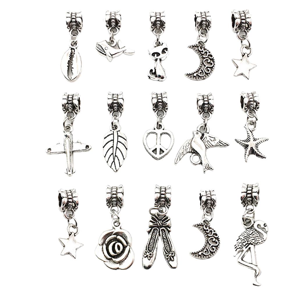 Maxbell 15 Pieces Tibetan Silver Charms Pendant DIY Necklace Making