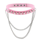 Maxbell Womens Mens Punk Gothic Collar Choker PU Leather Spike Rivet Necklace Pink