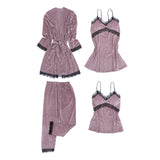 Max 4pcs Womens Kimono Style Plush Robe Nightdress Non-Slip Nightwear Pink L