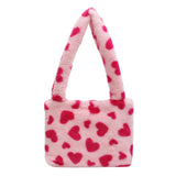 Maxbell Fashion Hobo Plush Bag Tote Pouch Purse Heart Shoulder Bag for Vacation Pink