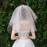 Max Wedding Bridal Veil+Comb 2/3/4 Ply Golden Seafish+Beige Mesh-4 Ply