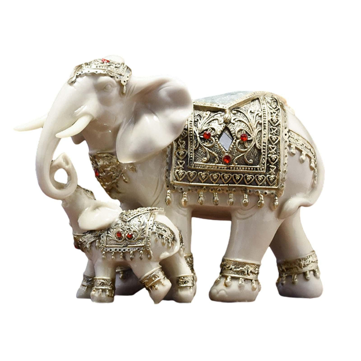Maxbell Elephant Family Statues Standing Figurines for Household Kitchen Dining Cute White