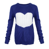 Maxbell Women's Pullover Sweater Crewneck Long Sleeve Heart Patchwork Top Blue M