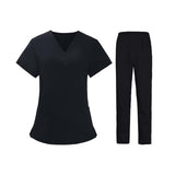 Maxbell Women Nurse Uniform Short Sleeved Top and Pants for Beauty Salon Workwear  XL Black