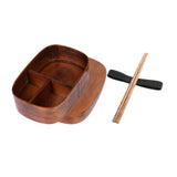 Maxbell Japanese Style Bento Box Wood Lunch Box with Chopsticks with Strap to Fix Size L Dark Brown