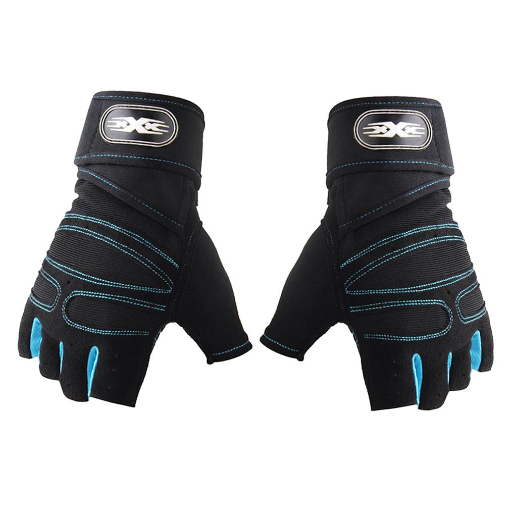 Maxbell Cycling Fingerless Gloves Half Finger Sports Gloves Black+Light Blue  XL