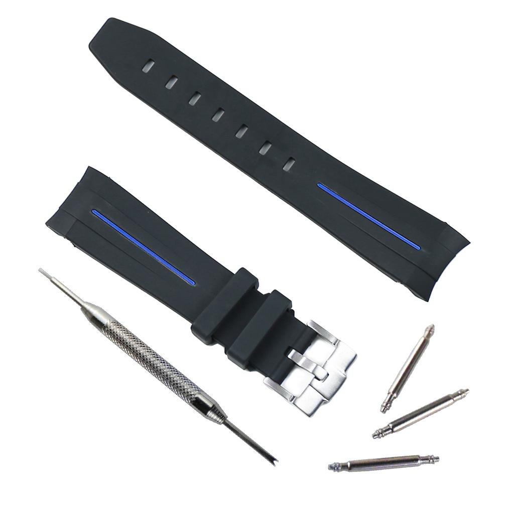 Maxbell 20mm Rubber Watchband Strap Pin Buckle for Rolex GMT Yacht Master Blue