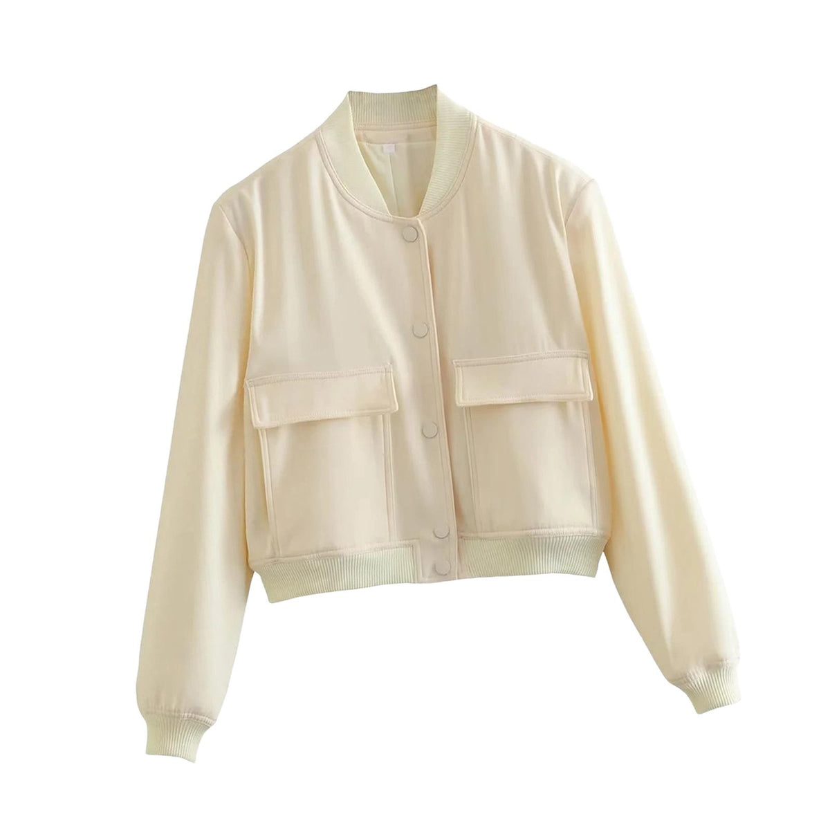 Maxbell Women's Jacket Spring for Women Ladies Cropped Two Large Pockets Casual Coat L Beige