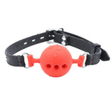 Maxbell Open Breathable Leather Paly Buckle Belt Silicon Mouth Gag for Women Red