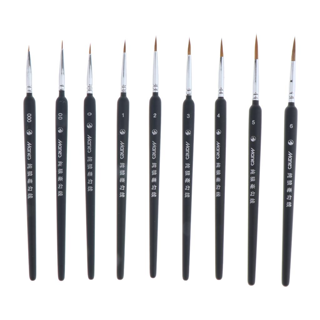 Maxbell 9X Paint Brush Set Weasel Hair Brush Fine Detail Art Nail Oil Painting