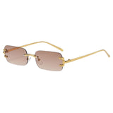 Maxbell Rectangle Rimless Sunglasses Colored Lens Decorative Cosplay Work Hip Hop Brown and Aureate