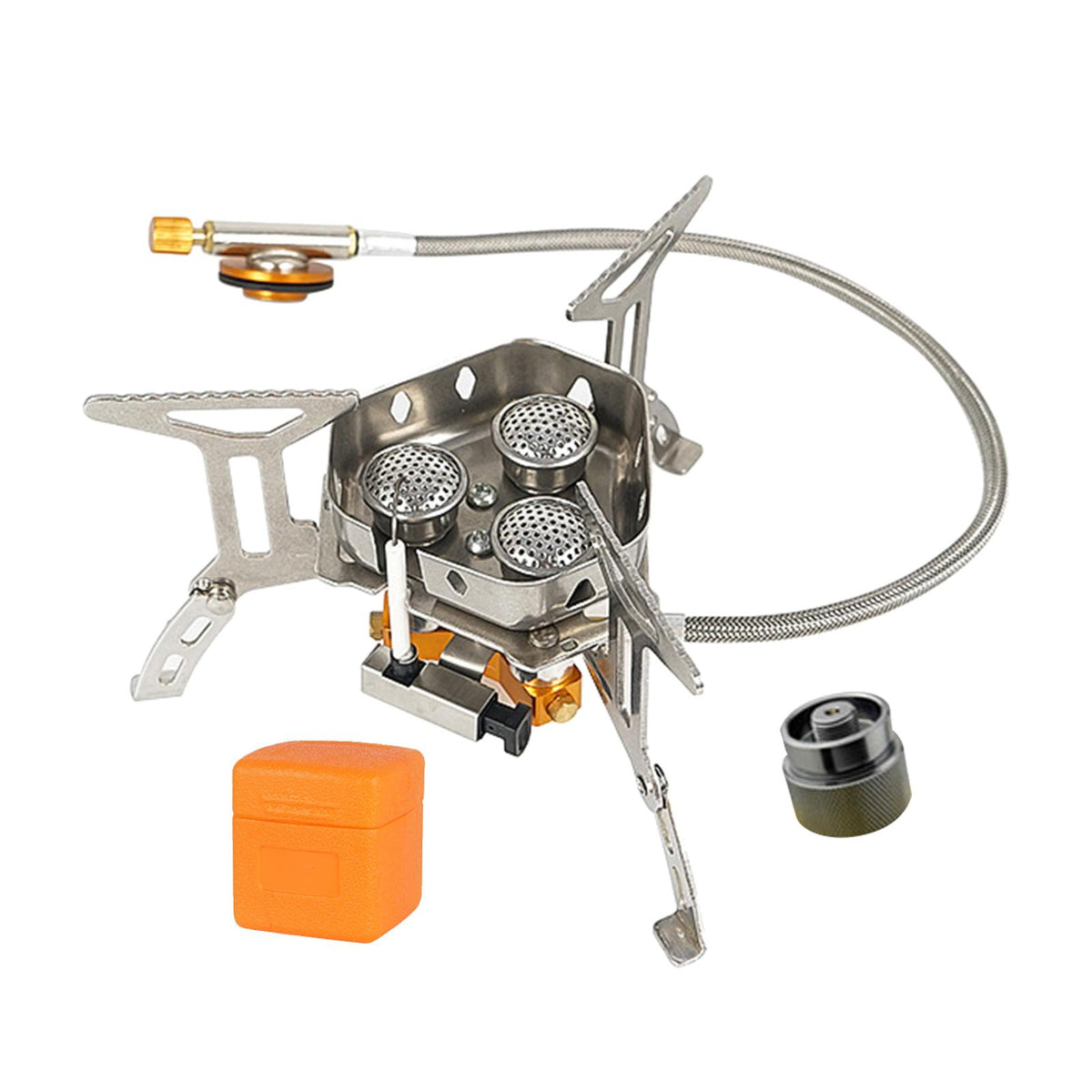 Maxbell Foldable Camping Gas Stove Windproof with Adapter for Camping Cooking Hiking Gray Adapter