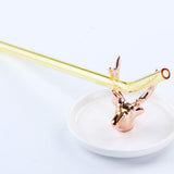 Max 1pcs Creative Curved Glass Drinking Straw Bent With Brush Yellow