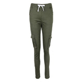 Maxbell Women Trousers Casual Pants Elastic Mid Waist Pocket Pencil Pants L Green