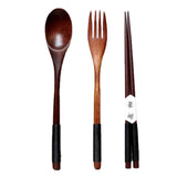 Max Long Handle Wooden Fork Spoon Chopsticks Set Type A Black Kinking
