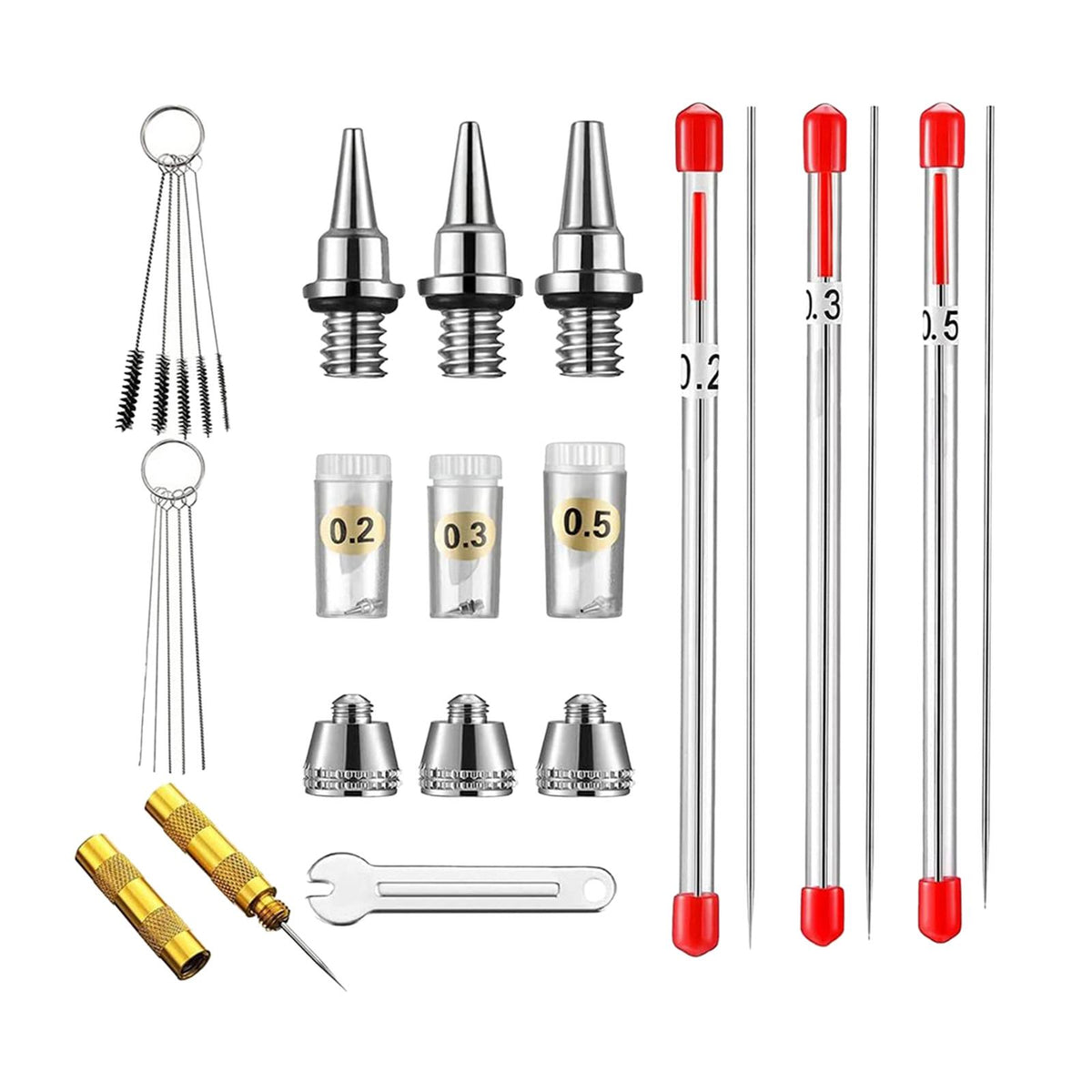 Maxbell 13Pcs 0.2mm 0.3mm 0.5mm Airbrush Needle Kits Accs Airbrush Nozzle Caps