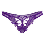Maxbell Women Lace Mesh Hollow Out Butterfly with Diamond Underwear Briefs Purple