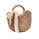 Maxbell Summer Straw Bag Beach for Ladies Women Shopping Travel Lace Woven Handbag Brown