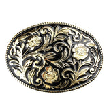 Maxbell Men's Ancient Enbossed Golden Floral Pattern Art Design Western Cowboy Belt Buckle